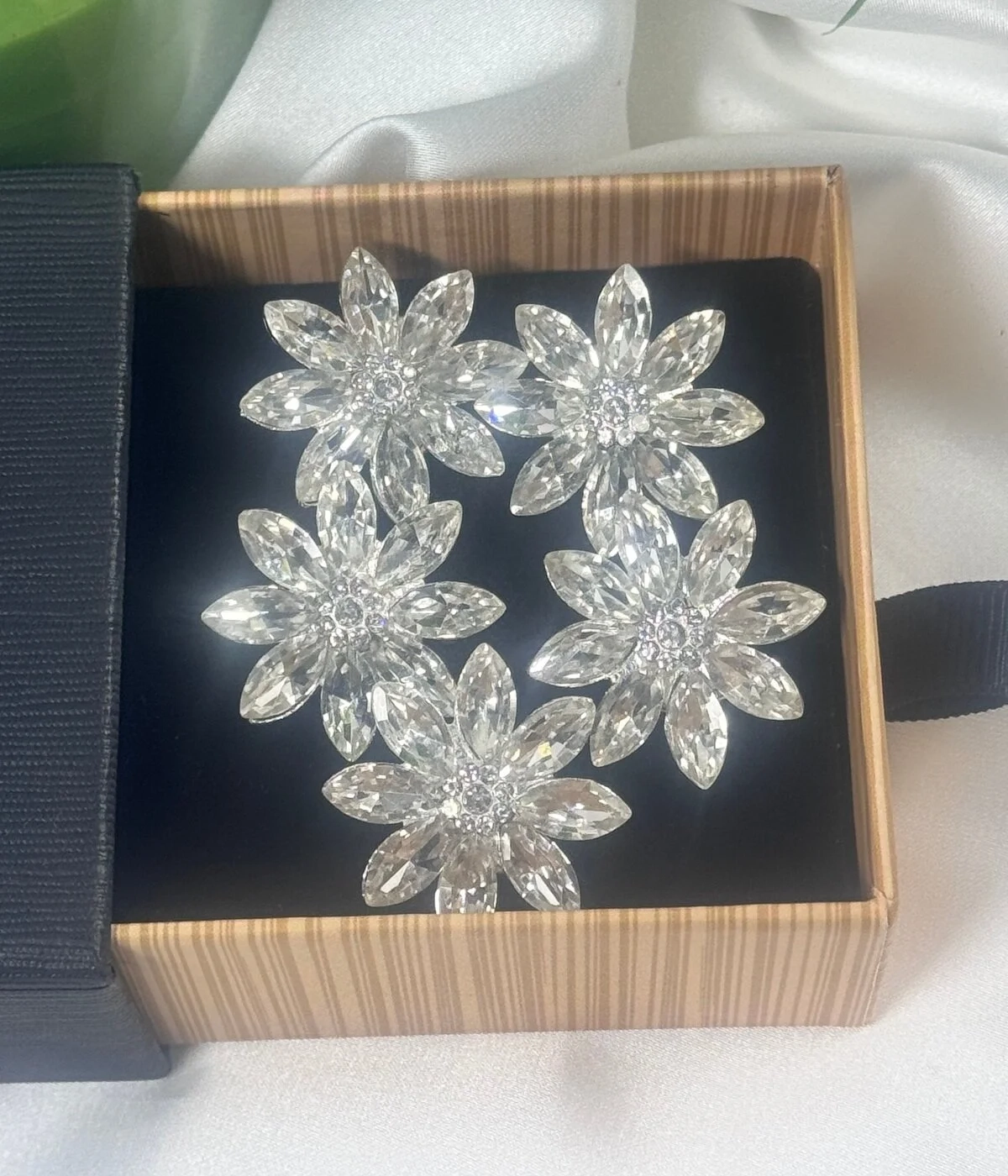 Papatya Desenli Kristal Taşlı Düğme (5 Adet)