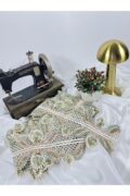 gold sim ve yapışma taş detaylı çok renkli dantel