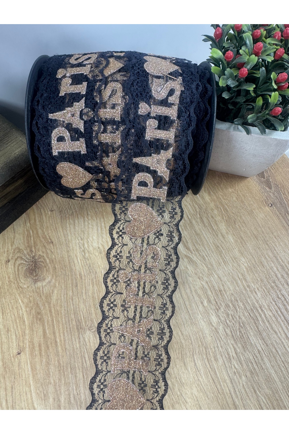 paris yazılı baskılı dantel şerit - Görsel 2