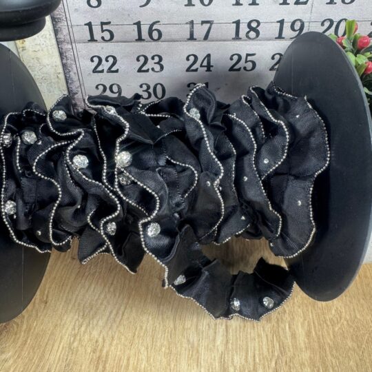 taşlı top zincir işlemeli saten şerit aksesuar (1mt)