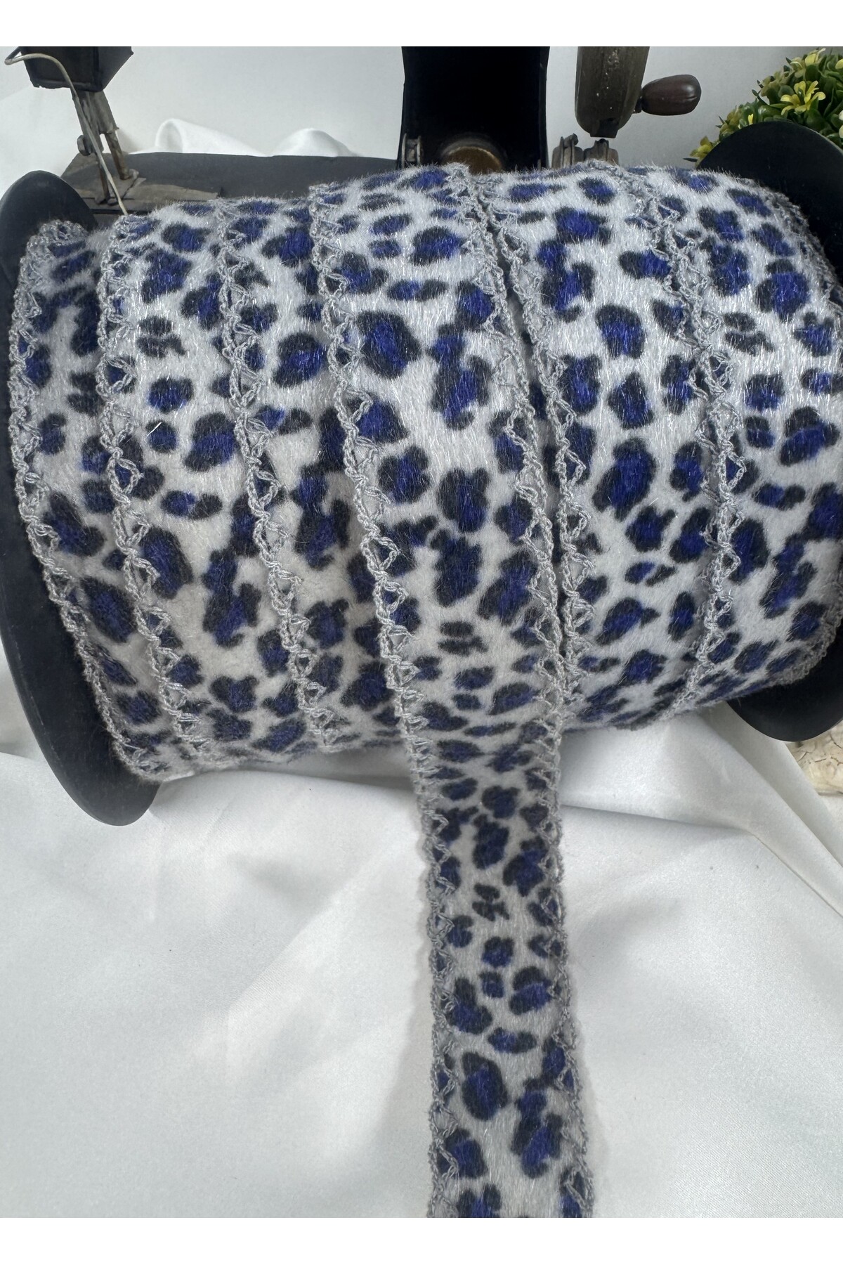 leopar desenli süet dokulu yanı dantelli şerit aksesuar - Görsel 2