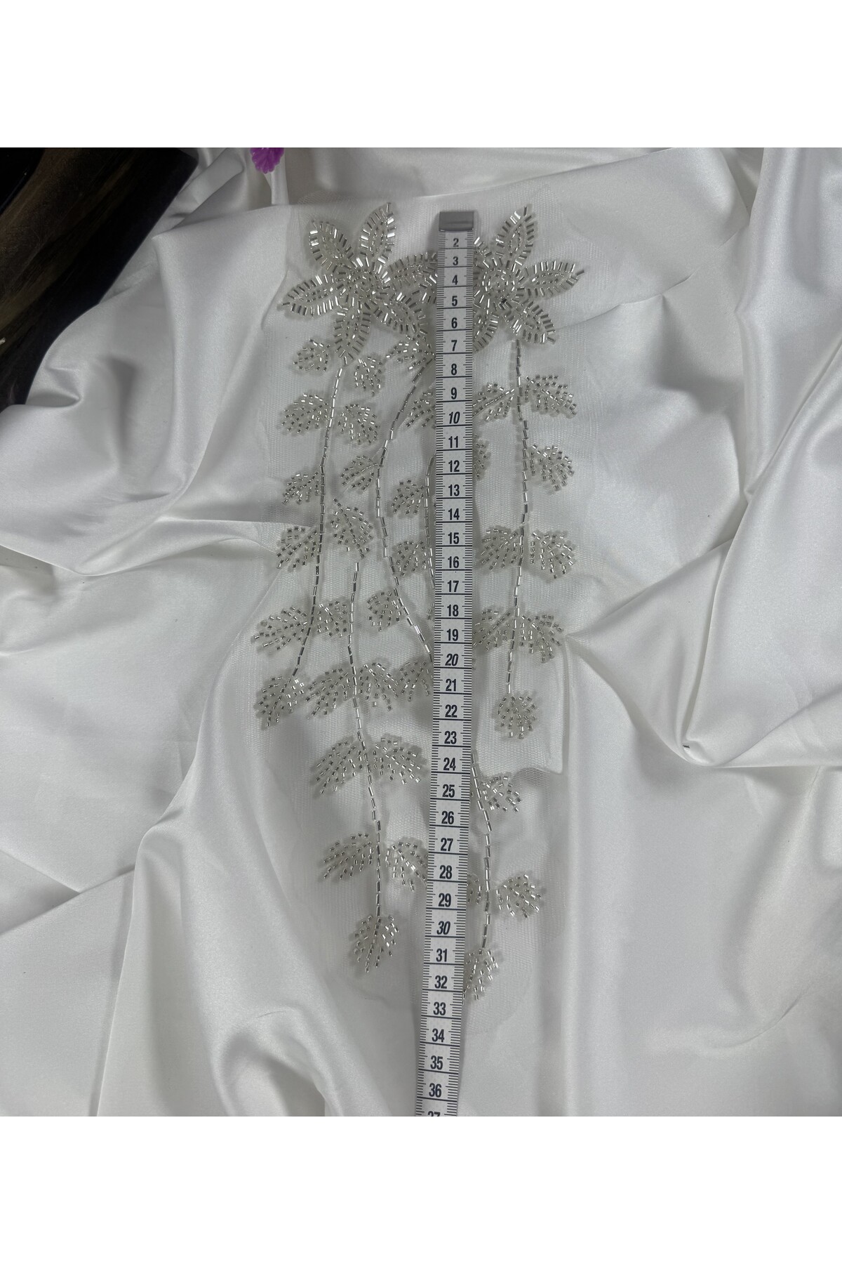tül üstü boncuk işlemeli aplike motif - Görsel 4