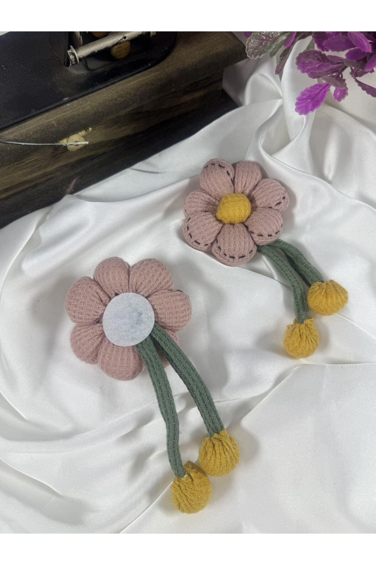 örgü detaylı elyaf dokulu sallantılı papatya motif (2adet) - Görsel 3