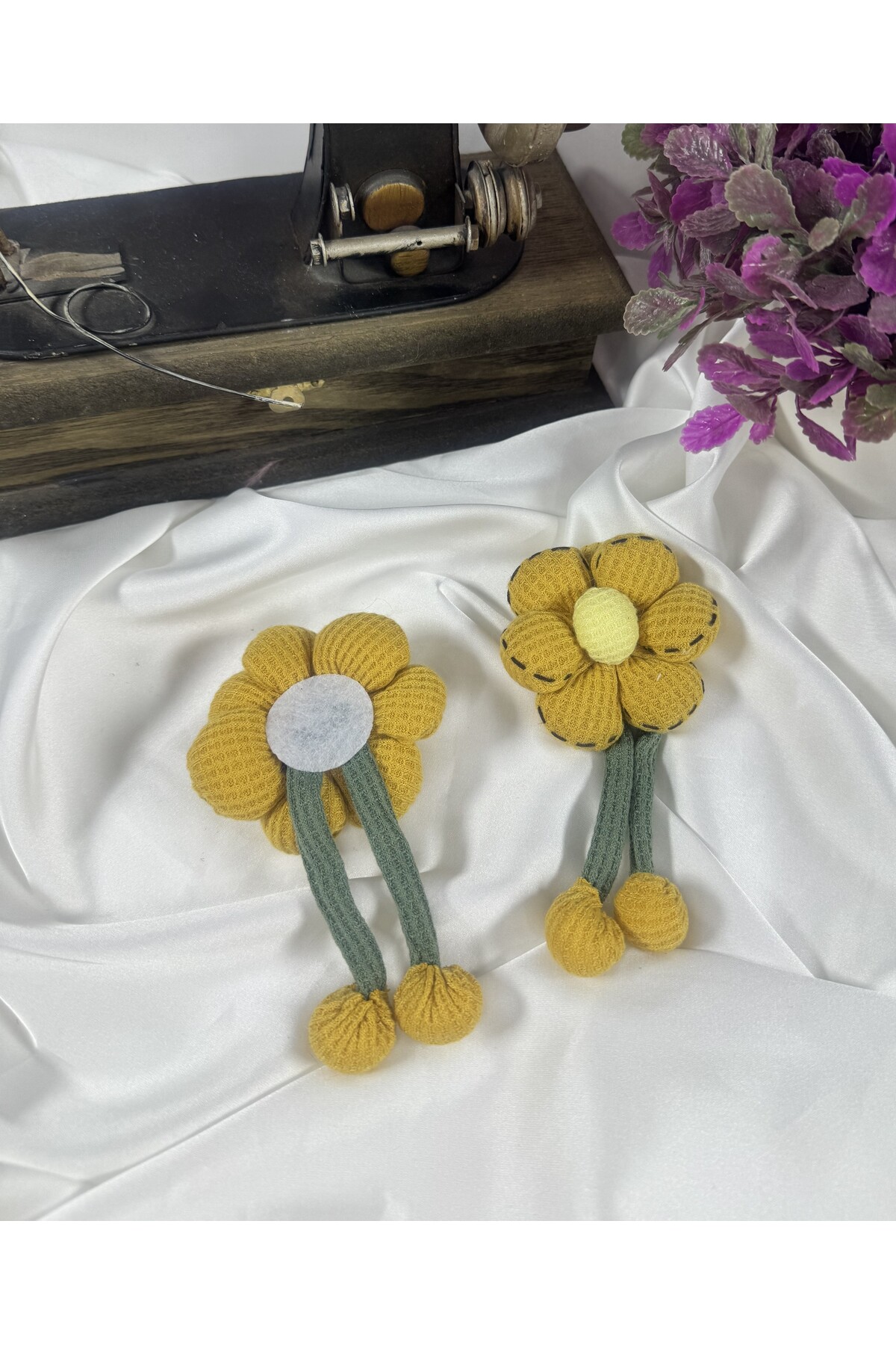 örgü detaylı elyaf dokulu sallantılı papatya motif (2adet) - Görsel 3