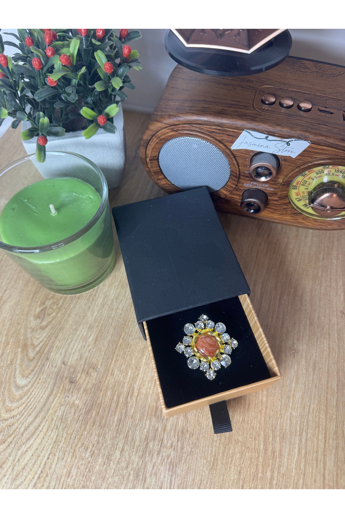 Gold kaplama renkli taşlı şık vintage tekli düğme