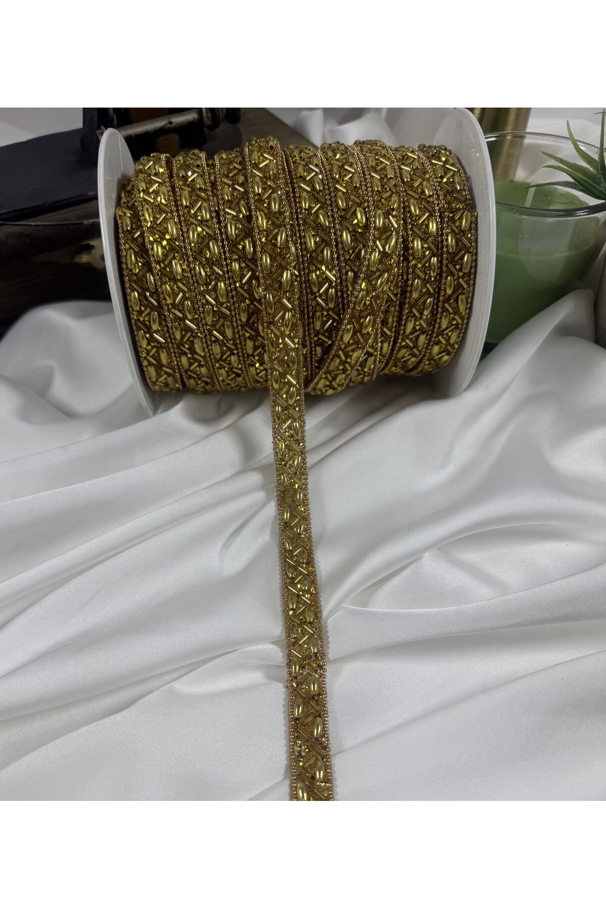 gold 1 cm yapışma taş şerit aksesuar - Görsel 2