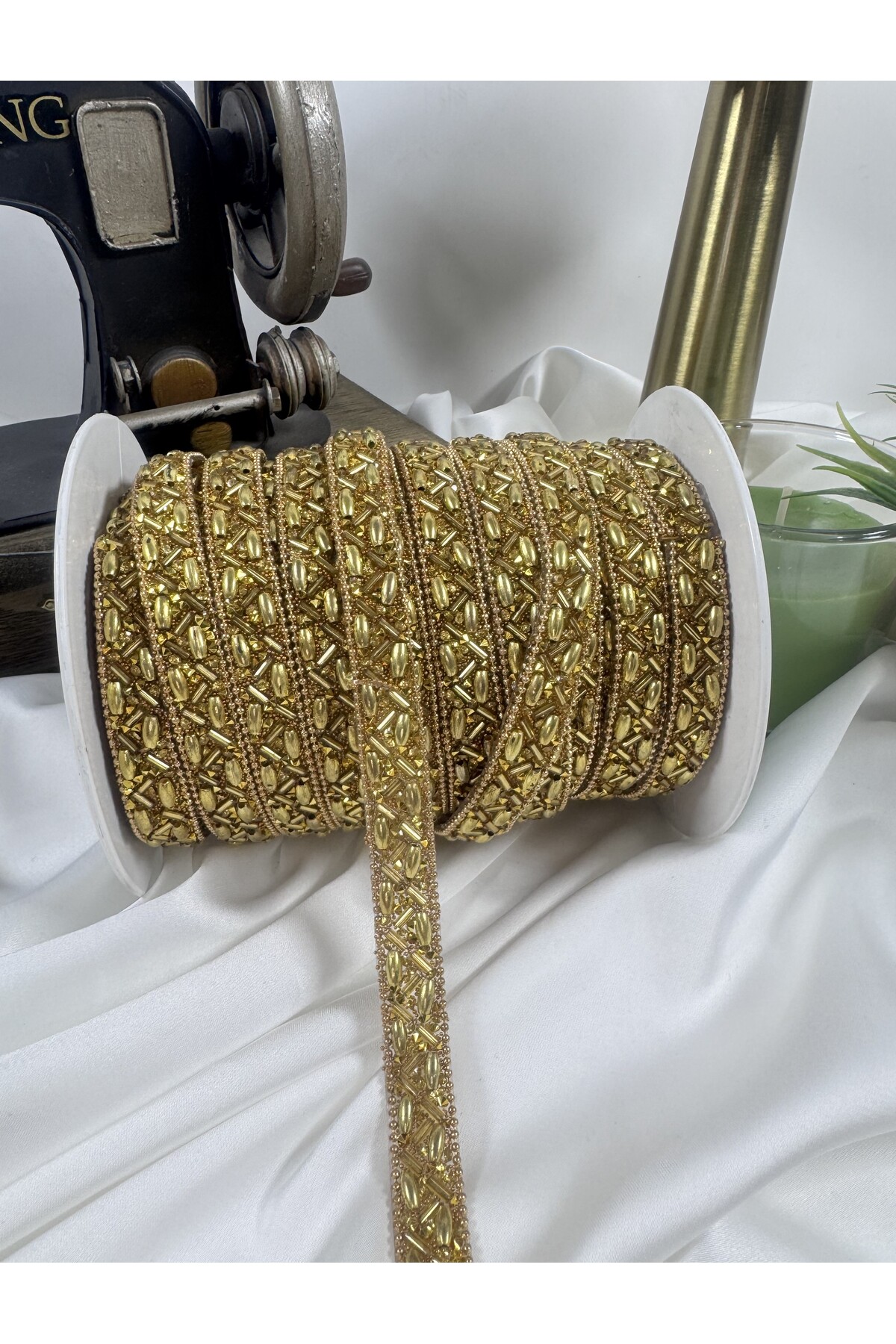 gold 1 cm yapışma taş şerit aksesuar - Görsel 3