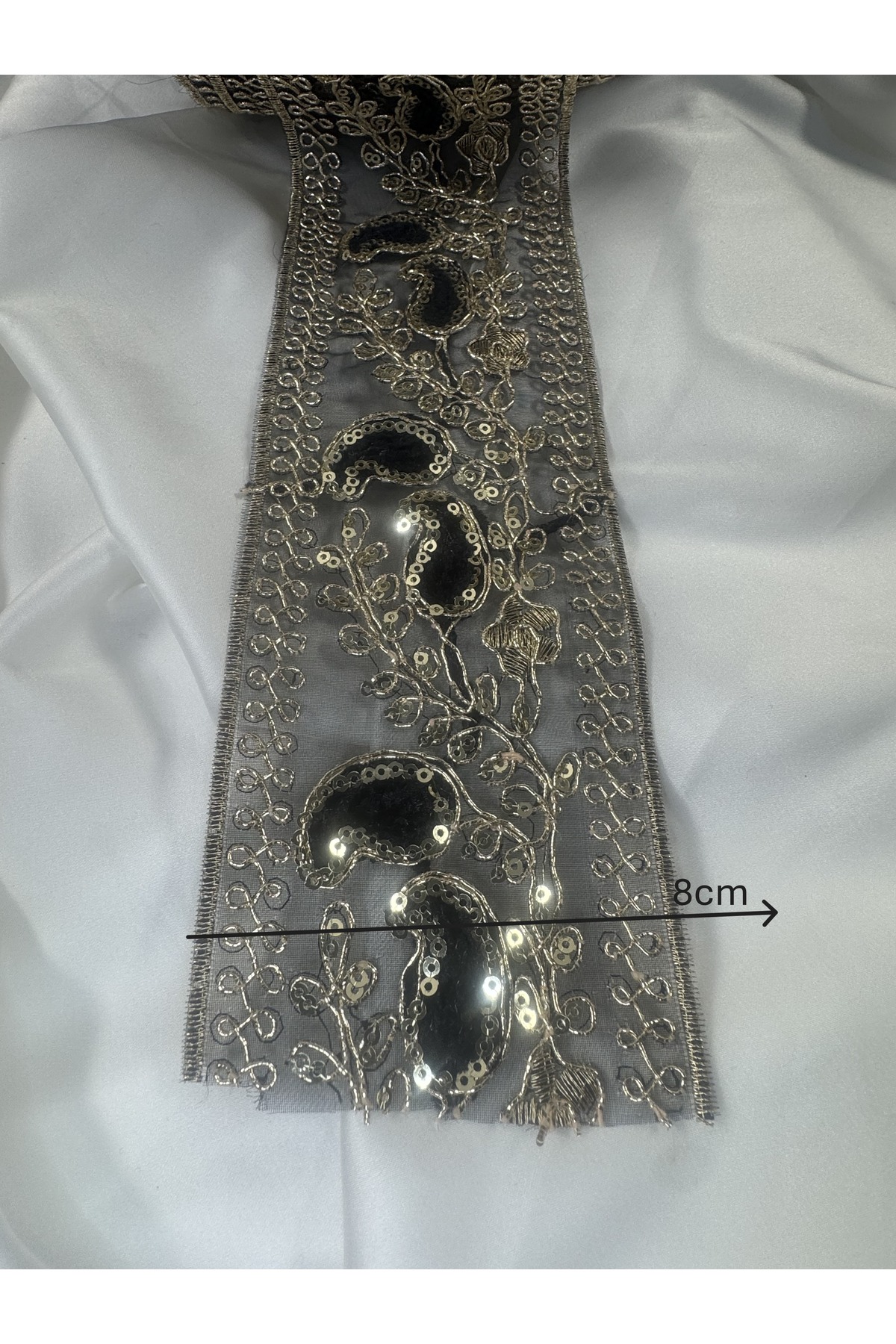 gold işlemeli kadife detaylı etnik şerit dantel - Görsel 2
