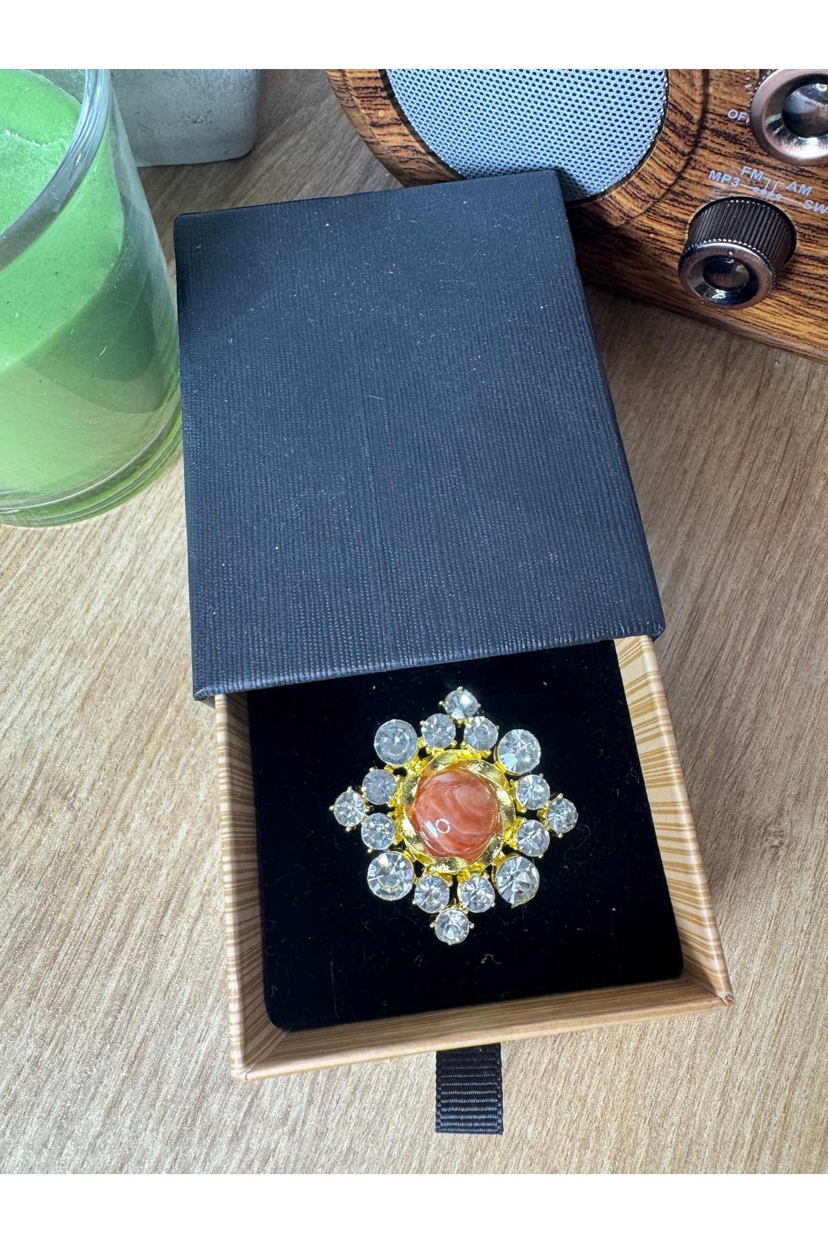 Gold kaplama renkli taşlı şık vintage tekli düğme - Görsel 2