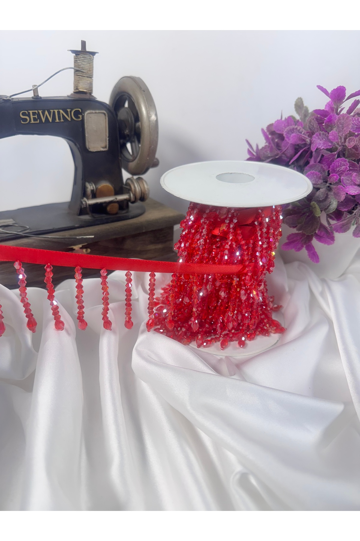şerit kristal boncuk 1cm saten kurdale üzerine (5.5cm) - Görsel 2