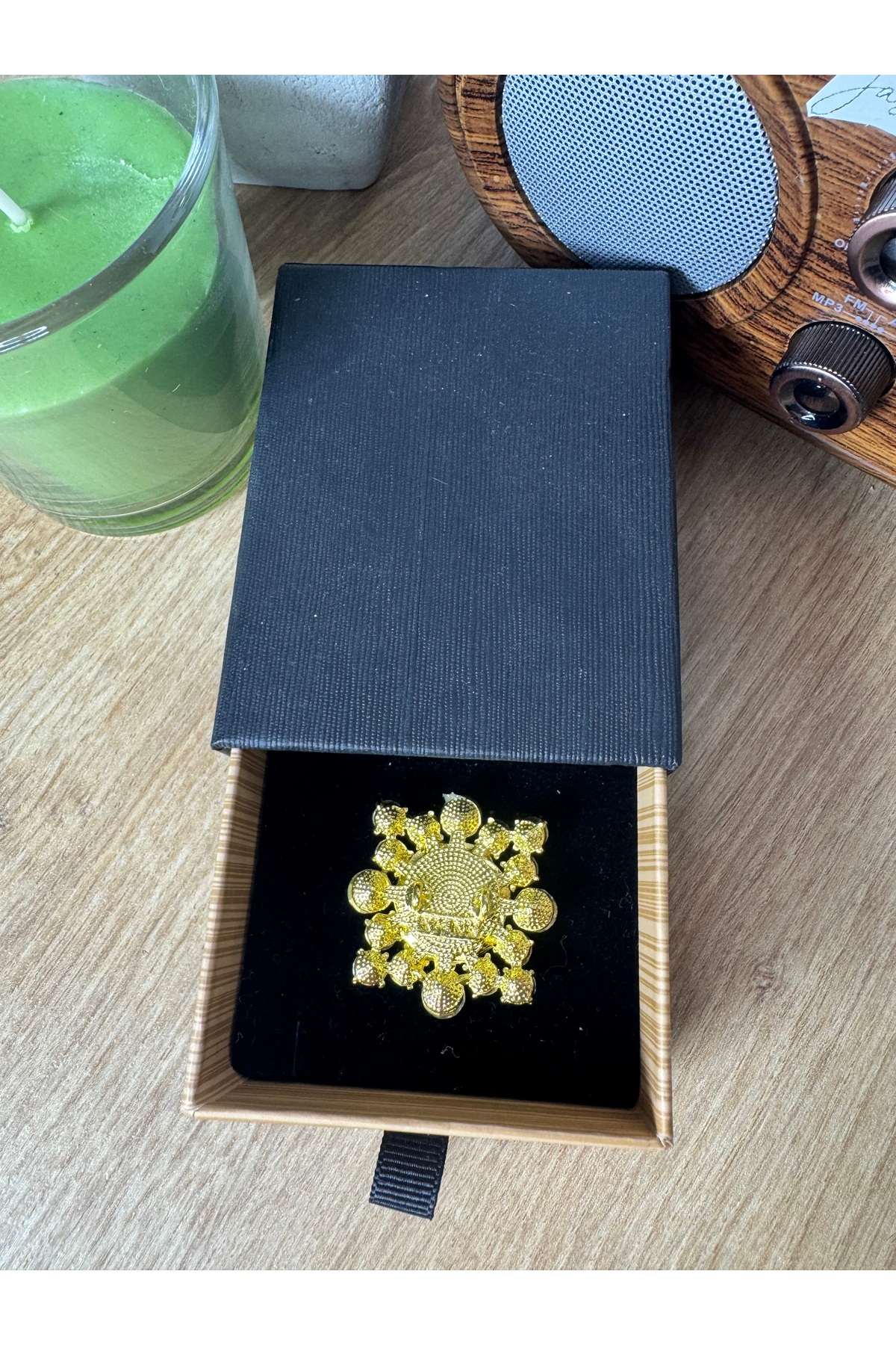 Gold kaplama renkli taşlı şık vintage tekli düğme - Görsel 3
