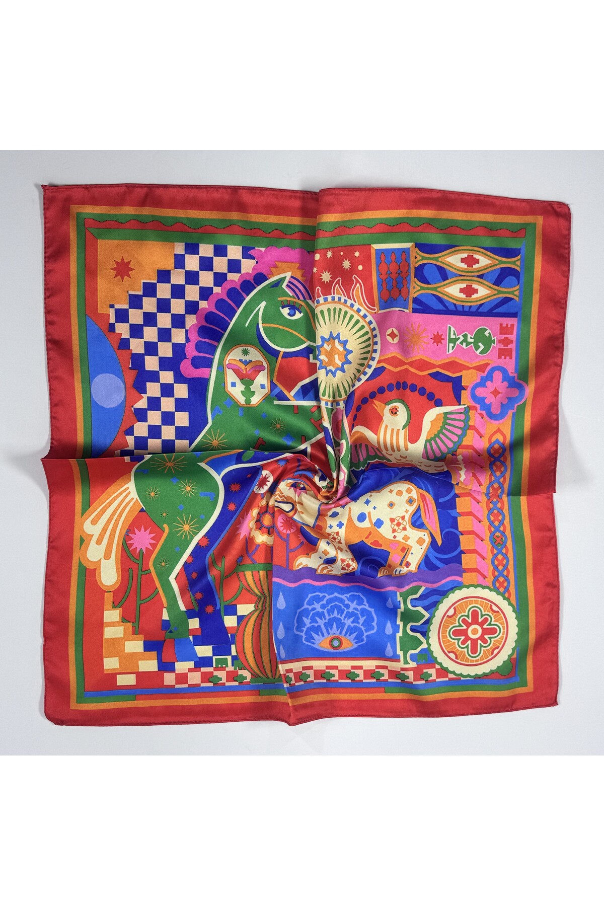 Desenli saten bandana fular - Görsel 2