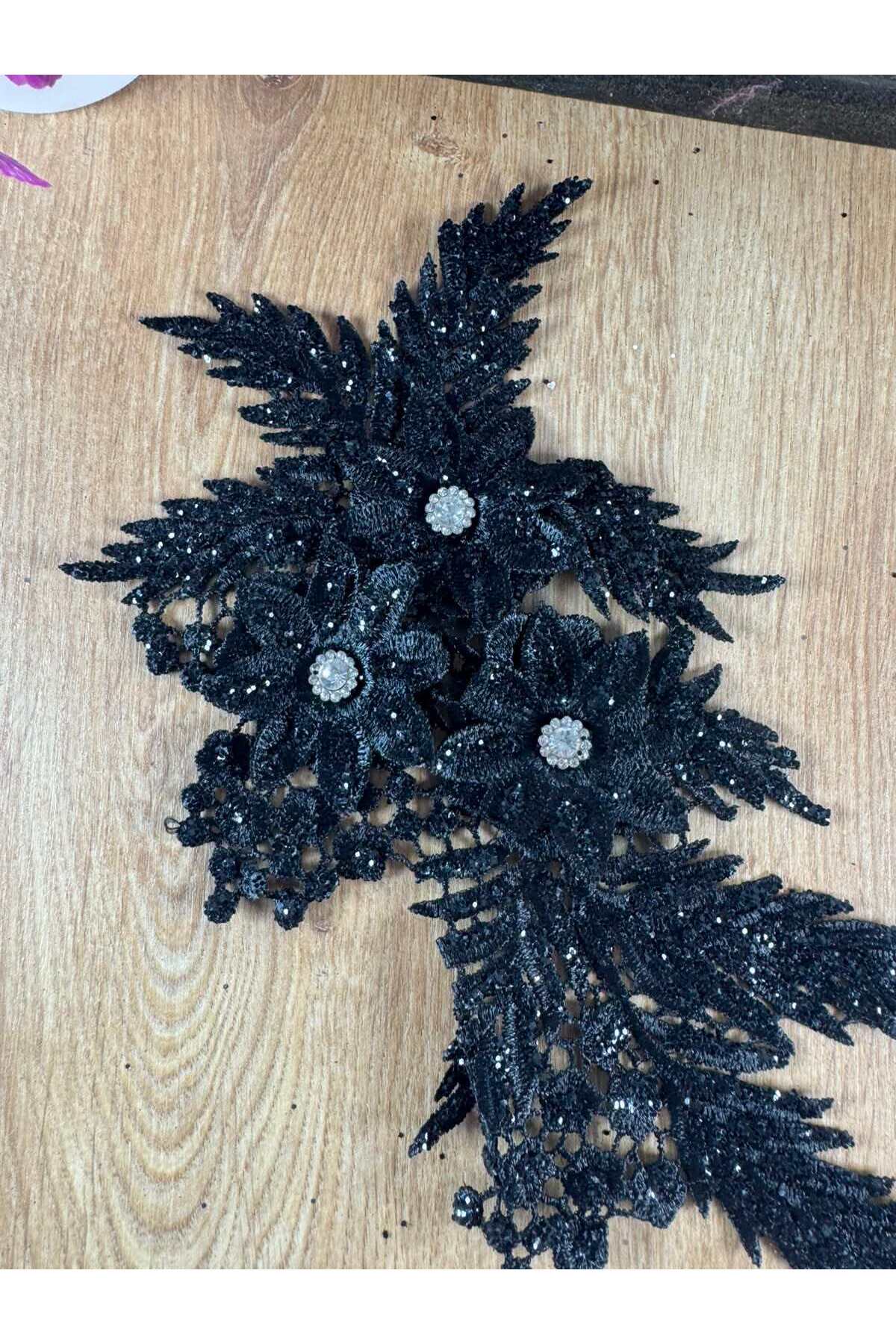 3 boyutlu çiçek aplike taşlı dikilebilir - Görsel 3