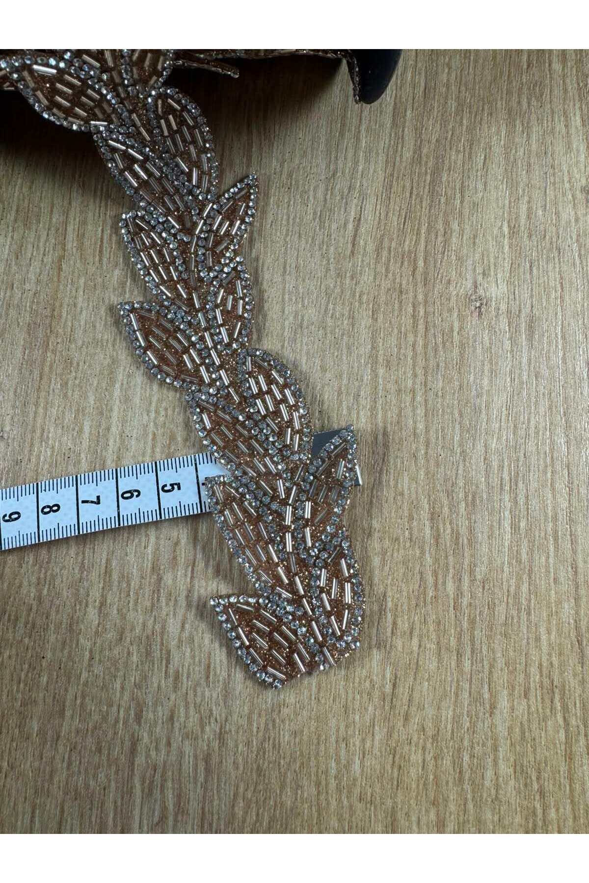 Yaprak desenli kristal taşlı yapışkanlı şerit aksesuar(1mt) - Görsel 2