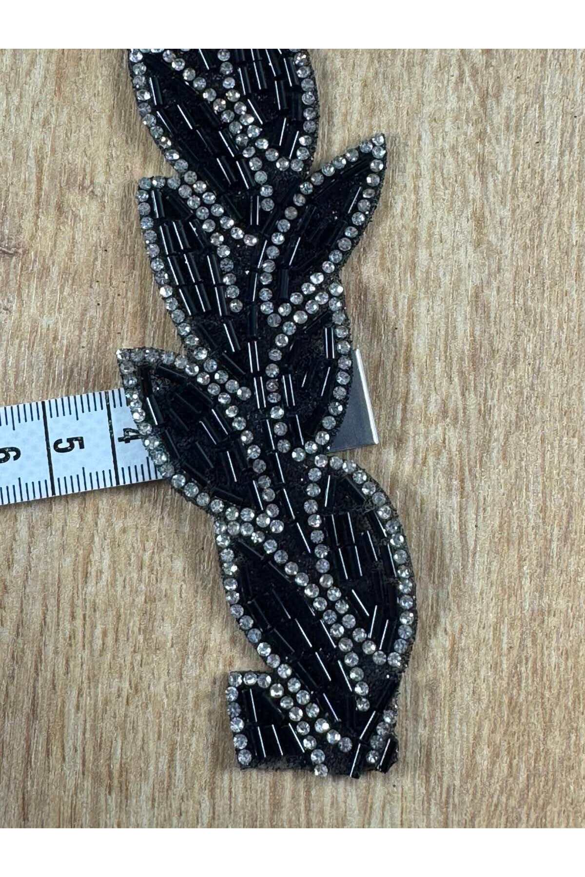 Yaprak desenli kristal taşlı yapışkanlı şerit aksesuar(1mt) - Görsel 2