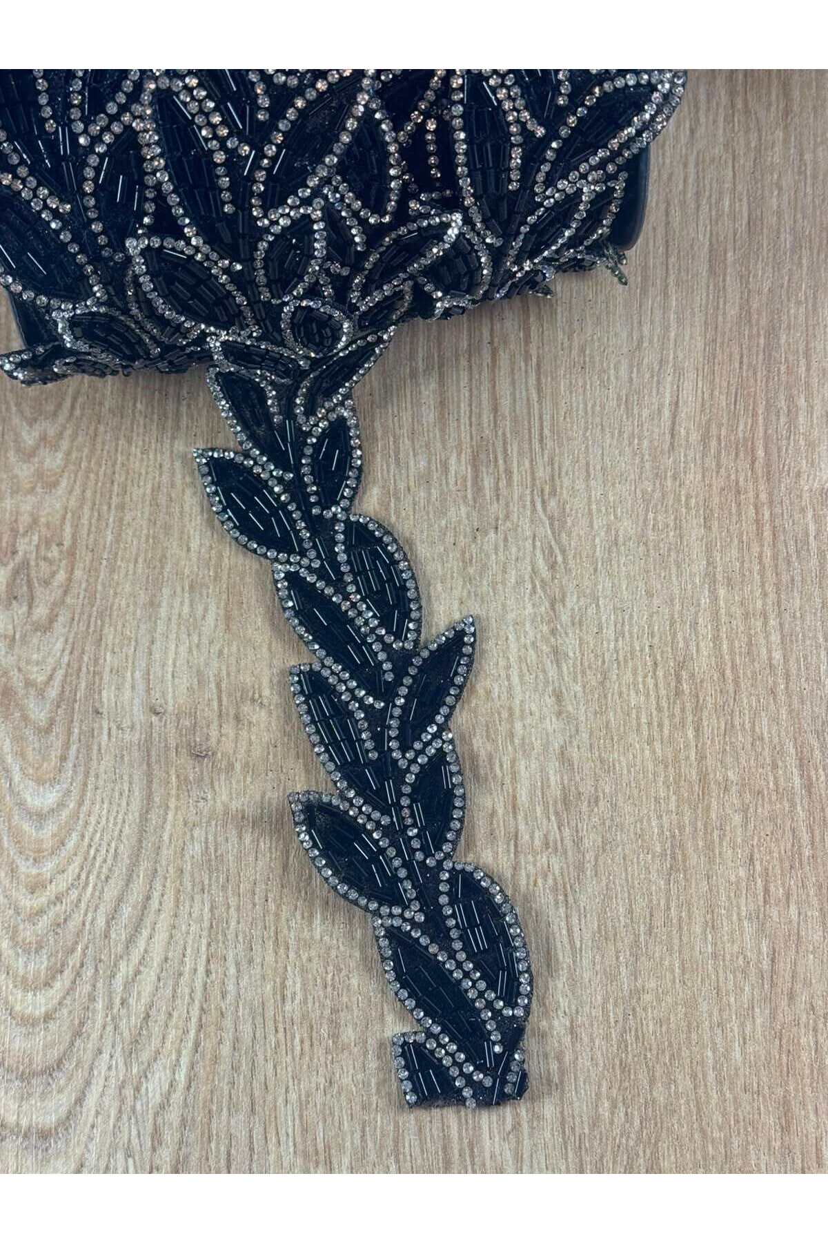 Yaprak desenli kristal taşlı yapışkanlı şerit aksesuar(1mt) - Görsel 3