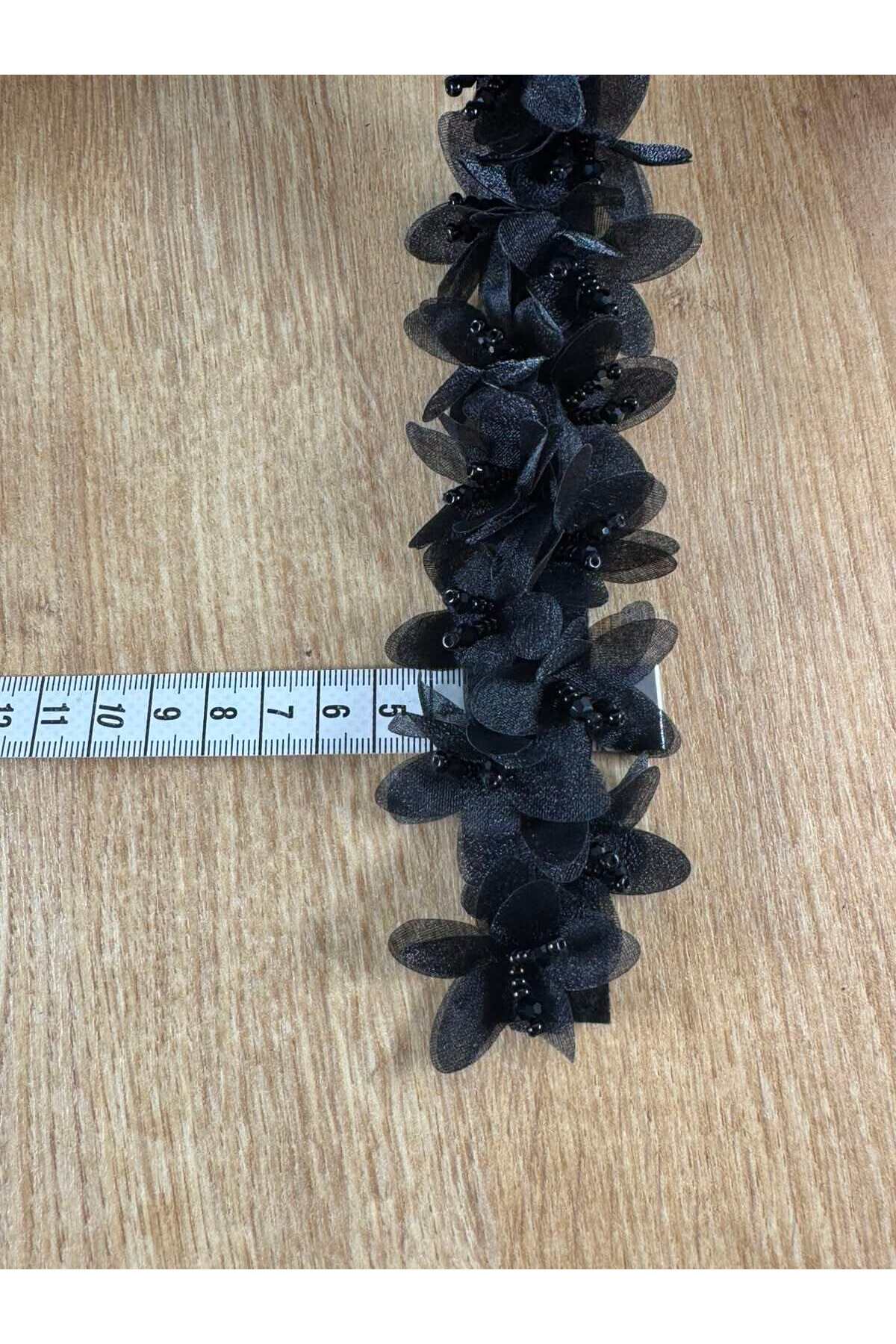 Haute Couture 3D Çiçekli kristal boncuklu dantel şerit (1mt) - Görsel 3