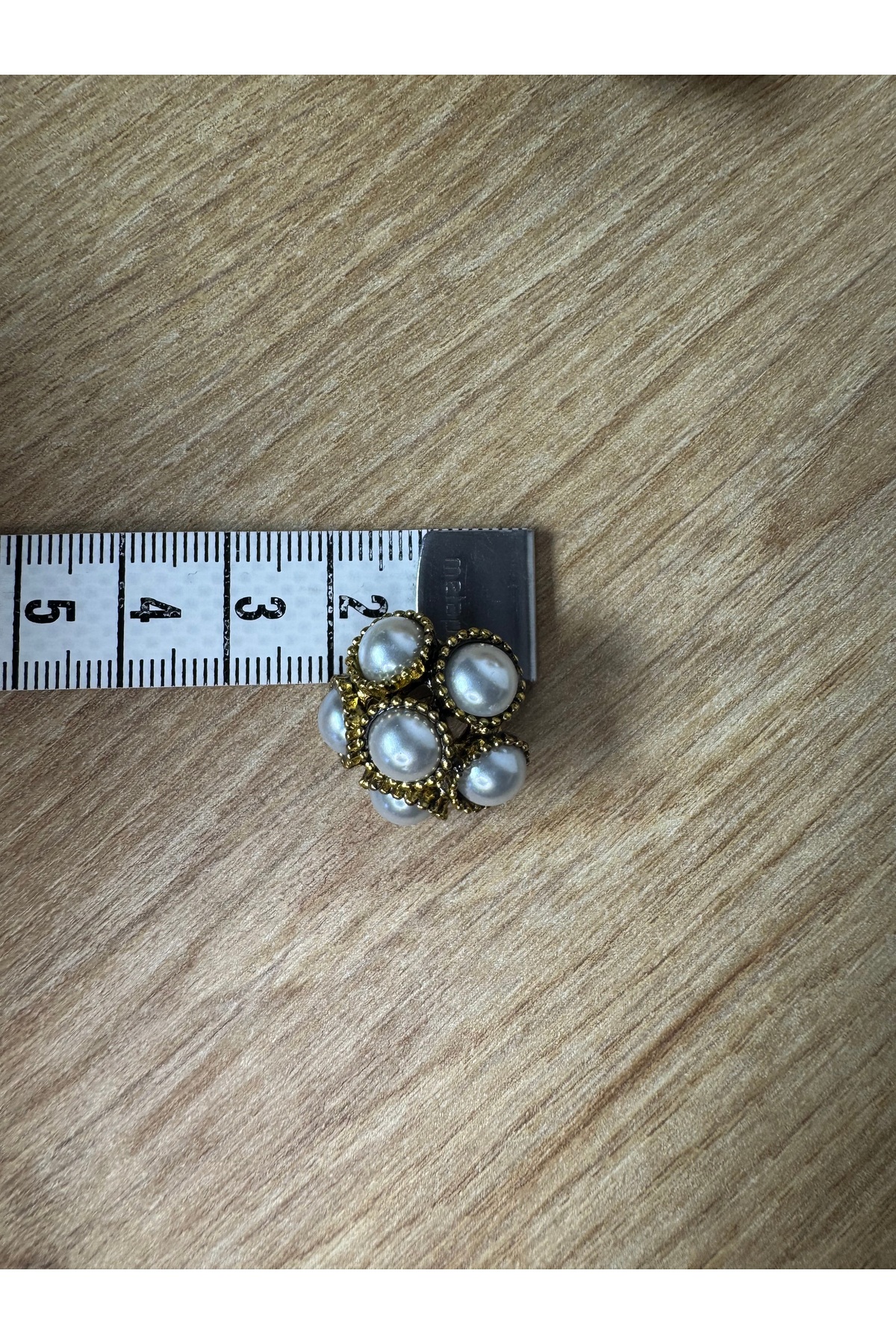5'li çiçek figürlü inci ve antik çerçeveli metal düğme - Görsel 4