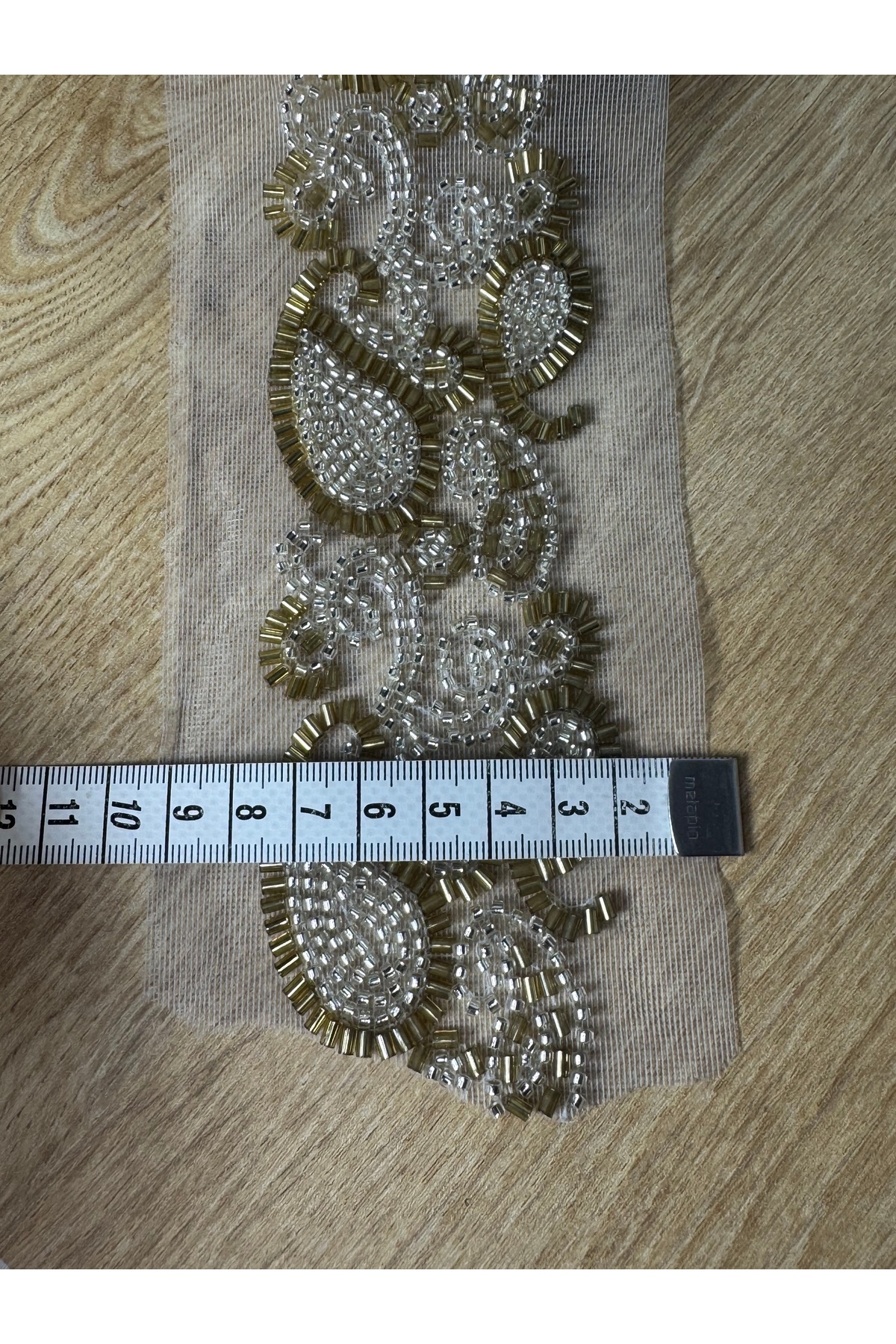 Gold&Gümüş taş işlemeli boncuklu aplike dantel şerit(1mt) - Görsel 3
