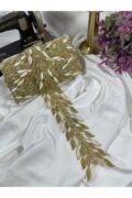 Nakış işlemeli gold boncuklu yaprak desen zarif dantel (1mt)