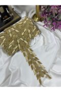 Nakış işlemeli gold boncuklu yaprak desen zarif dantel (1mt)