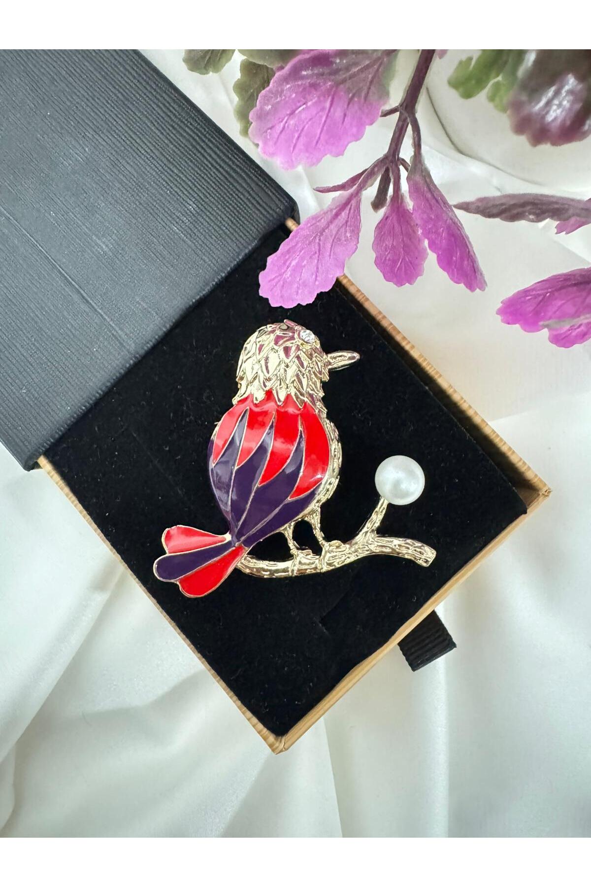 mine detaylı kuş broş inci detaylı vintage tasarım yaka iğnesi - Görsel 3