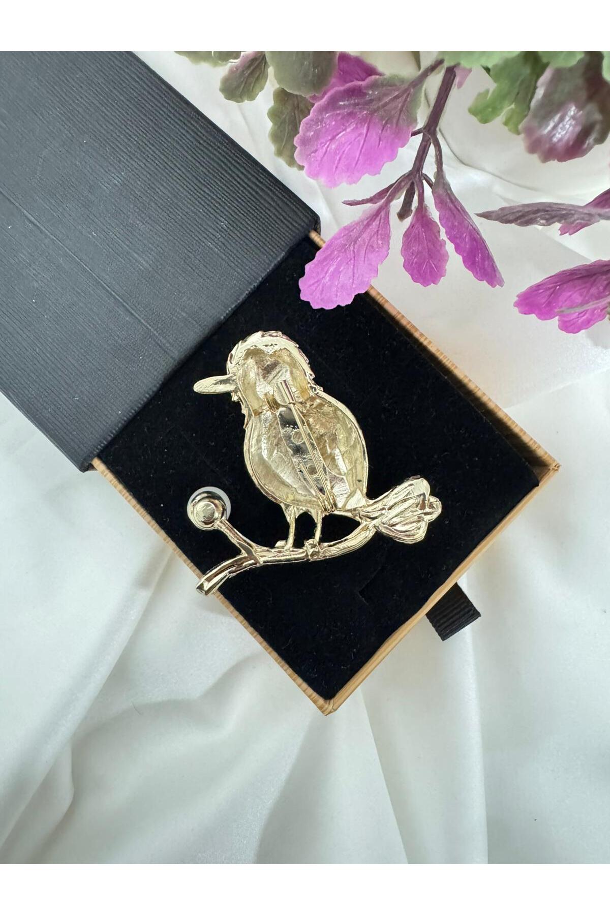 mine detaylı kuş broş inci detaylı vintage tasarım yaka iğnesi - Görsel 4